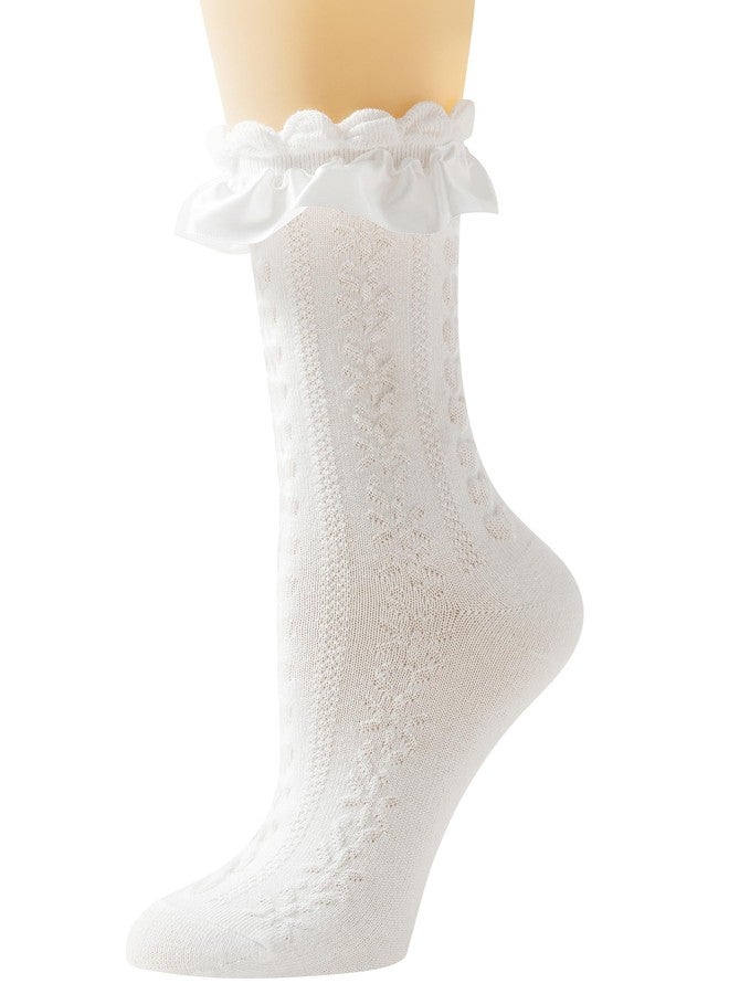 AMHRLINGTO Women Lace Socks - Frilly Ruffle Socks, Comfortable Cotton, Cute Princess Lolita for Ladies (White, 1 Pair) - Image 1
